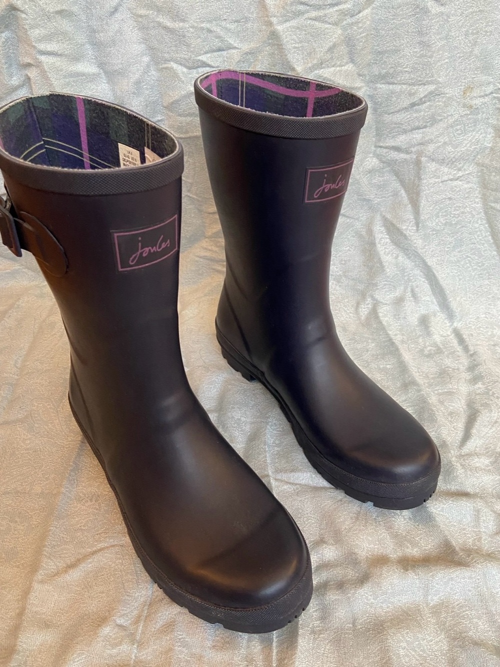 Joules Women's Kelly Welly Rain Boots Navy Blue with Pink Logo Trim